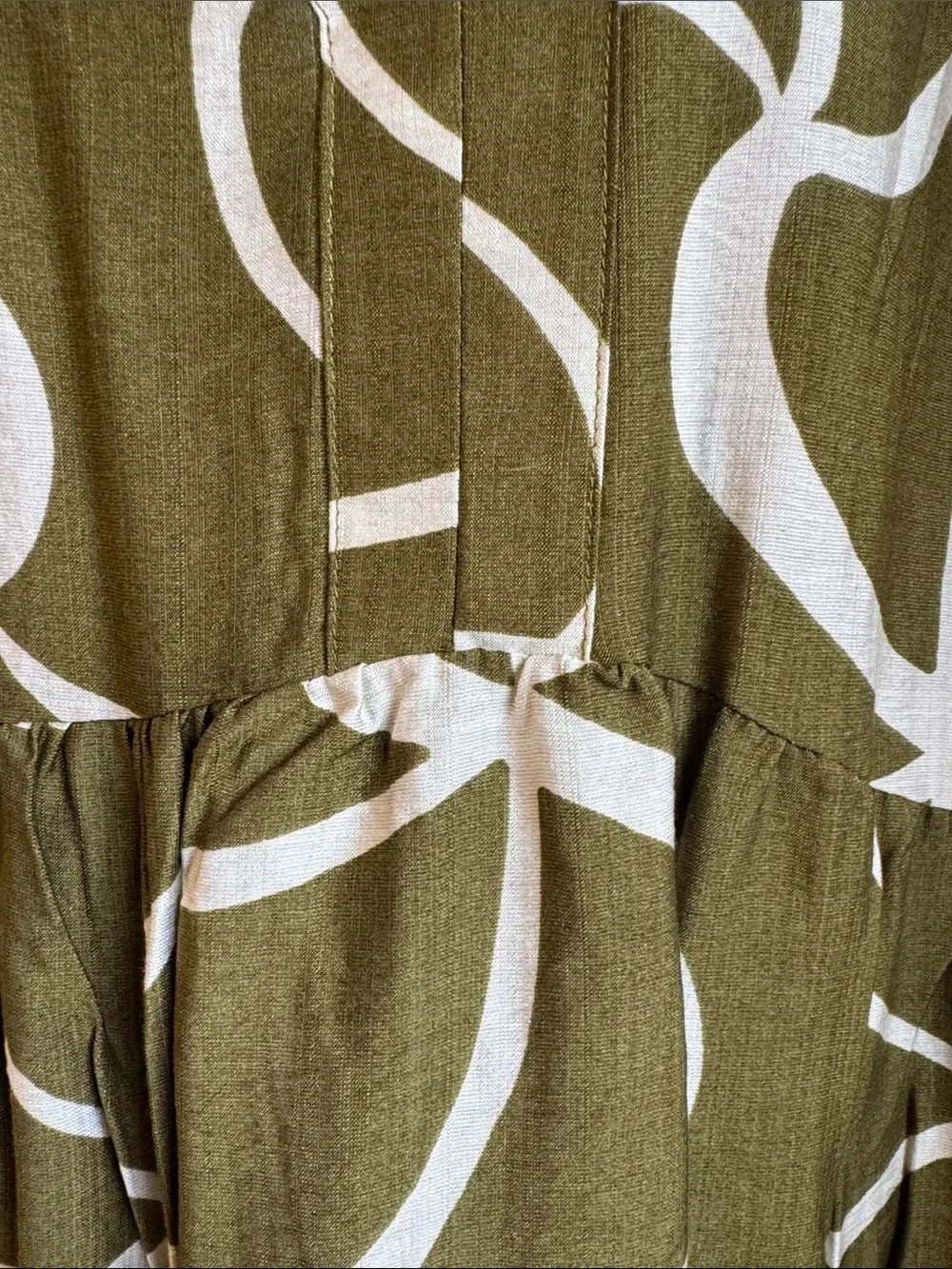 NEW Olive Green Abstract Print V-Neck Tiered Dress